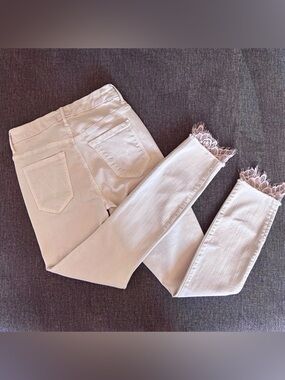 MOTHER Looker Dagger Ankle Fray Jeans 26 Ivory White Pink Lace Trim Rare